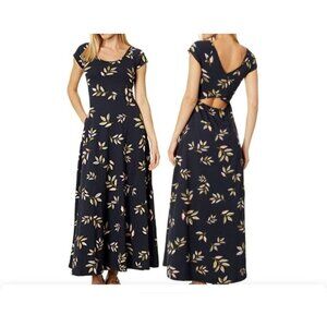Pact Navy and Cream Floral Maxi Dress